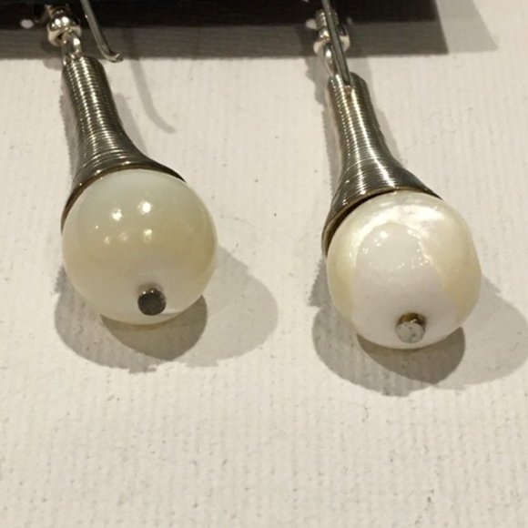 Vtg Drop Dangle Earrings Silver Natural Stone - Picture 3 of 3